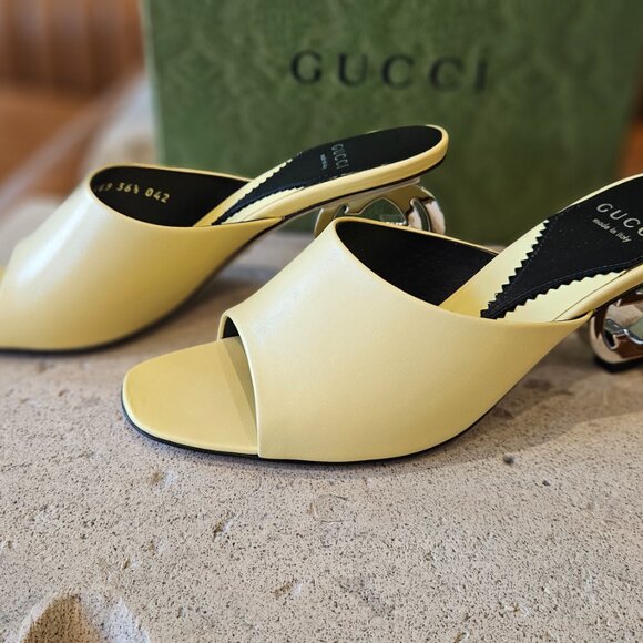 Gucci Interlocking G Heel Sandal 772569 C9D00 - 7412 Light Yellow Size 36+ - Picture 7 of 13